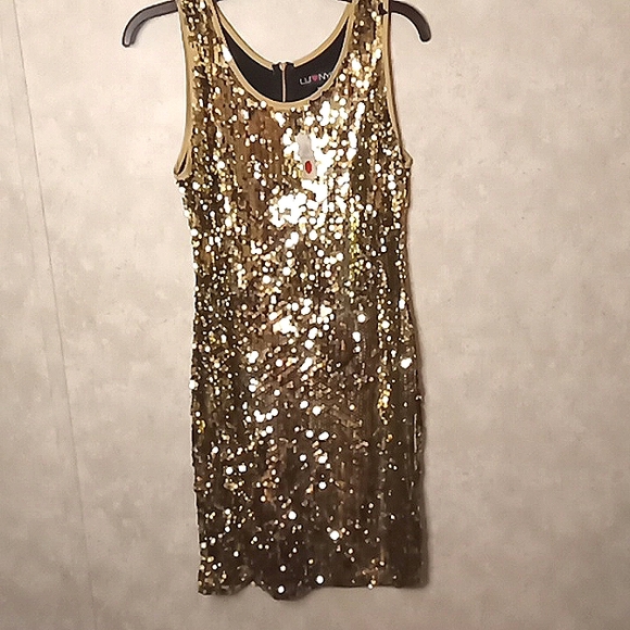 LU NYC Dresses & Skirts - NWT Gold Sequin party Dress, size Medium